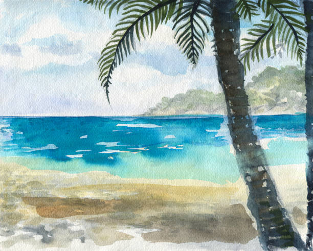 istock Ocean watercolor hand painting illustration 887819866