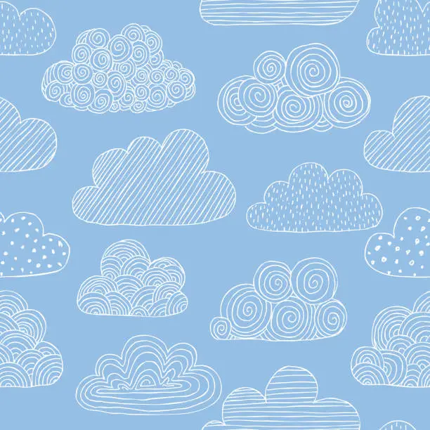 Vector illustration of Beautiful seamless pattern of doodle clouds. design background greeting cards and invitations to the wedding, birthday, mother s day and other seasonal autumn holidays.