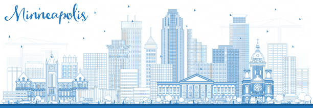 Outline Minneapolis Minnesota USA Skyline with Blue Buildings. Outline Minneapolis Minnesota USA Skyline with Blue Buildings. Vector Illustration. Business Travel and Tourism Concept with Modern Architecture. minneapolis illustrations stock illustrations