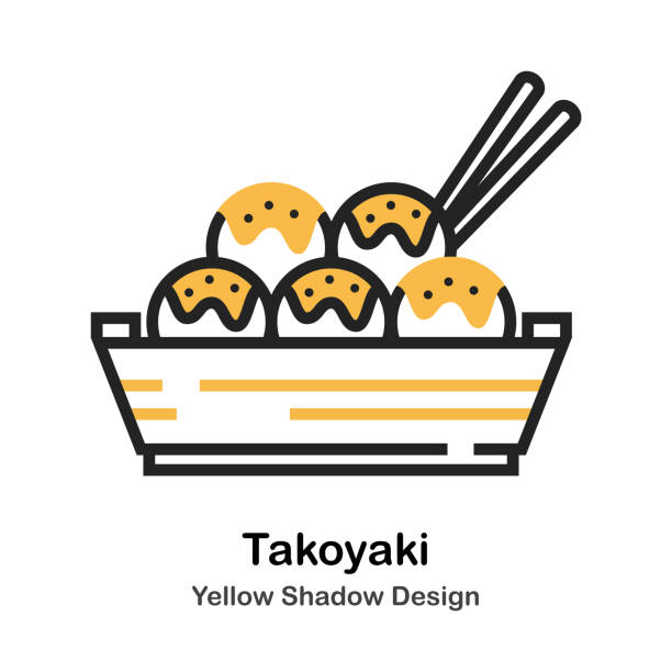 Takoyaki Lineal Color Illustration Takoyaki and chopsticks lineal vector illustration takoyaki stock illustrations