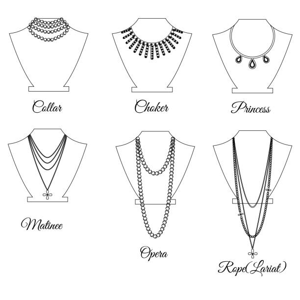 길이 개요에 의해 목걸이의 종류 - short necklace stock illustrations