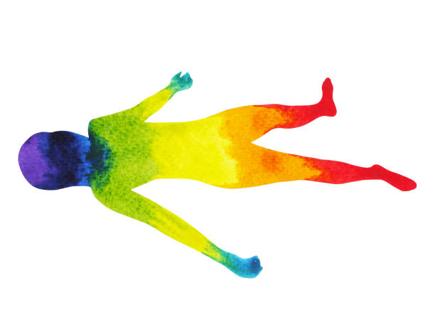 istock corpse pose yoga, 7 color chakra watercolor painting hand drawn illustration design, (Savasana) 887920058