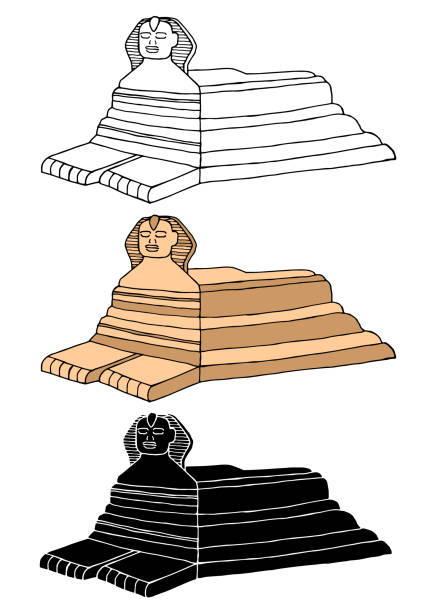 ilustrações, clipart, desenhos animados e ícones de conjunto de esfinge animais mão desenhada vector ilustração design - monument tomb awe statue