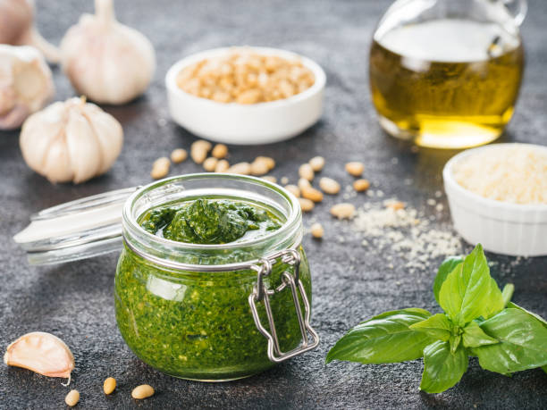 istock Homemade basil pesto sauce ingredients 887930434