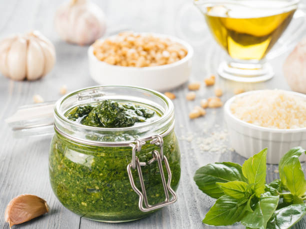 istock Homemade basil pesto sauce ingredients 887930846