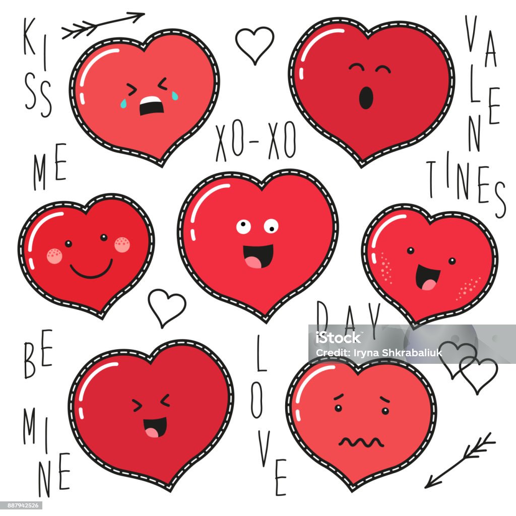 Cute Set Of Fashion Patches With Cartoon Characters Of Hearts Emoji Stock  Illustration - Download Image Now - iStock