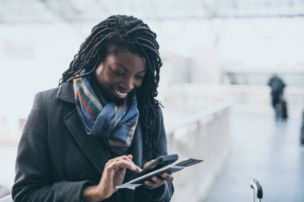 istock Solo female traveler at aiport 887944608