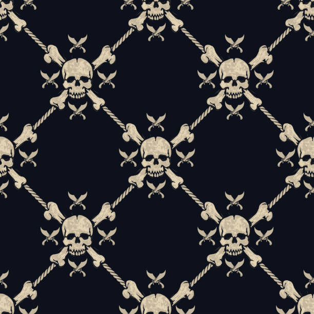seamless pattern pirate skulls seamless pattern pirate skulls with cross swords skull patterns stock illustrations