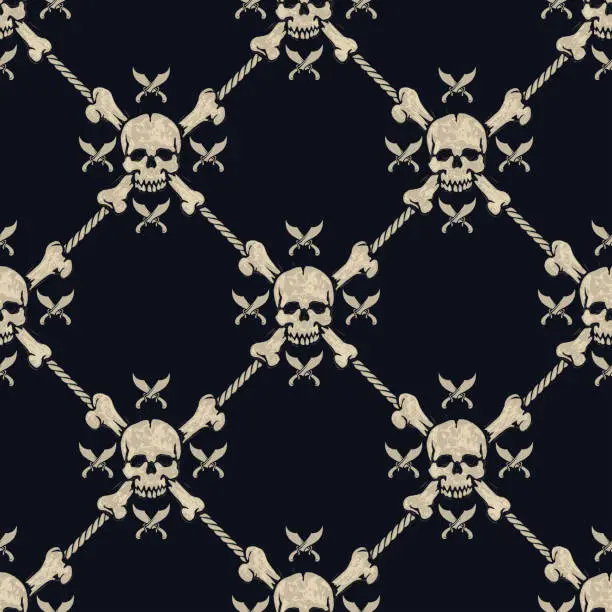 Vector illustration of seamless pattern pirate skulls
