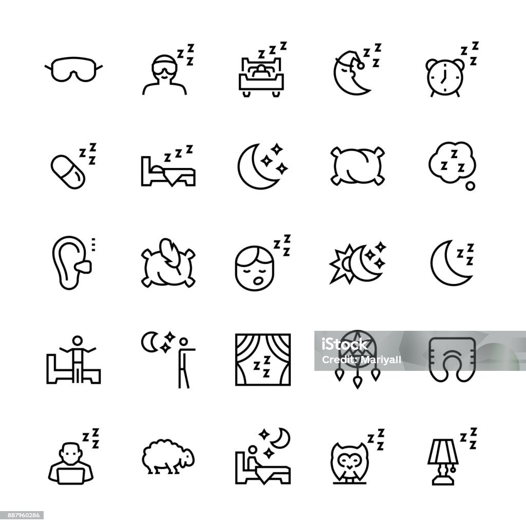 Vector icon set of sleep in line style. Icon Symbol stock vector