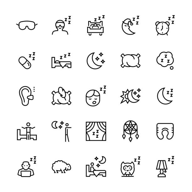 Vector icon set of sleep in line style. Vector icon set of sleep in line style. sleeping icons stock illustrations