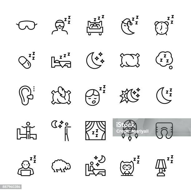 Vector Icon Set Of Sleep In Line Style Stock Illustration - Download Image Now - Icon Symbol, Sleeping, Insomnia