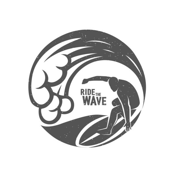 illustrazioni stock, clip art, cartoni animati e icone di tendenza di simboli di navigazione. cavalca l'onda. pilota di surf. - wave breaking