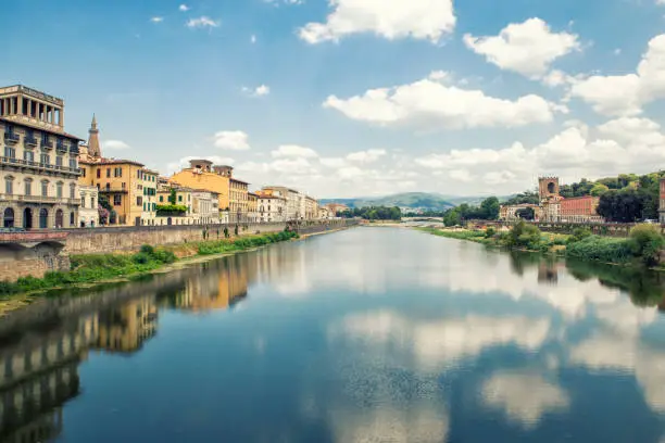 Photo of landscape  Florence,Italy. Reflections on  Arno river