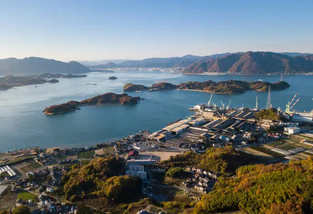 An aerial view of the Seto Inland sea and island life