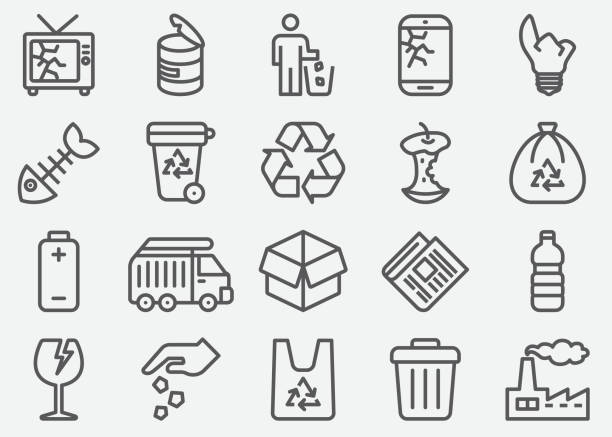 ikony linii śmieci - symbol recyklingu stock illustrations