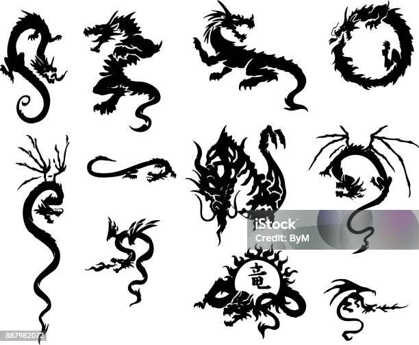 Dragon High Quality Tattoo Designs Stock Illustration - Download Image Now  - Dragon, Circle, Icon - iStock