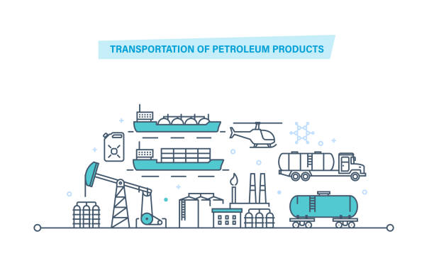 transport von mineralölprodukten. anlage, produktion, benzin, transport, lagerung - tanker car stock-grafiken, -clipart, -cartoons und -symbole