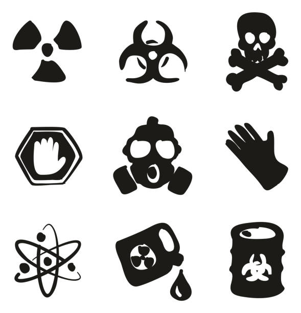 ilustraciones, imágenes clip art, dibujos animados e iconos de stock de llenan de biohazard iconos a mano alzada - toxic waste vector biohazard symbol skull and crossbones