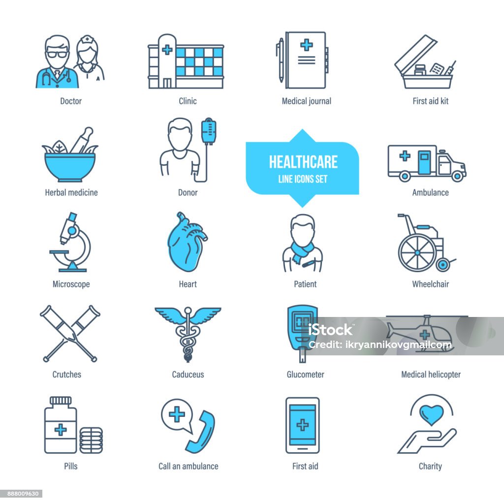 Healthcare thin line icons, pictogram and symbol set. Ambulance, pharmacology Healthcare thin line icons, pictogram set. Icons for medical services, ambulance, clinic, pharmacology, first aid, treatment. Healthcare system, medical equipment Illustration editable stroke Journalism stock vector