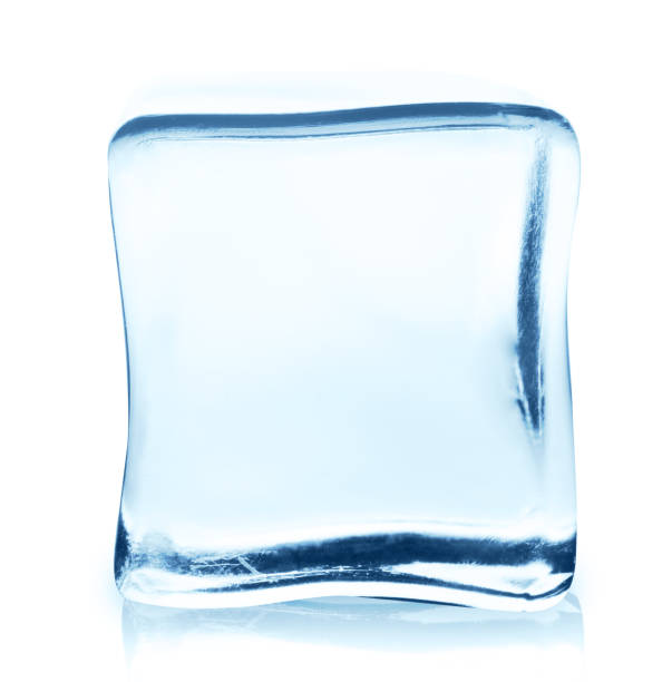 transparent ice cube with reflection isolated on white. - iced fish imagens e fotografias de stock