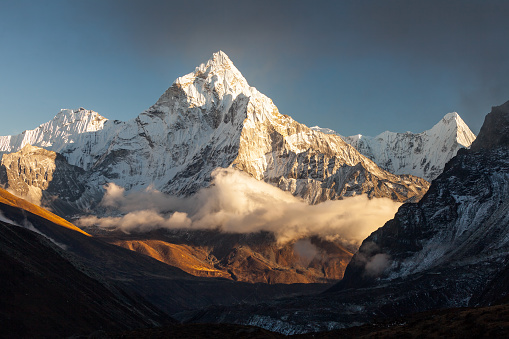 Ama Dablam (6856m) peak near the village of Dingboche in the Khumbu area of Nepal, on the hiking trail leading to the Everest base camp