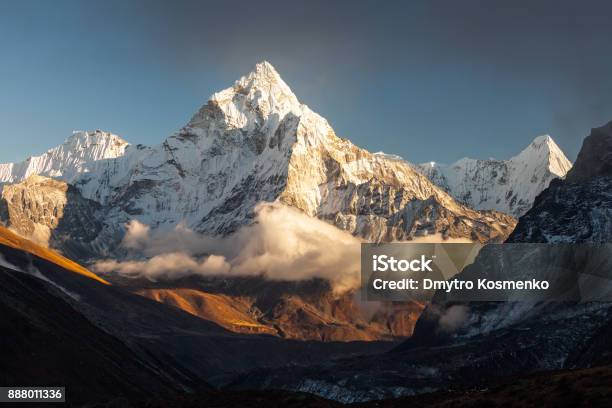 Ama Dablam Peak Near The Village Of Dingboche In The Khumbu Area Of Nepal On The Hiking Trail Leading To The Everest Base Camp Stock Photo - Download Image Now