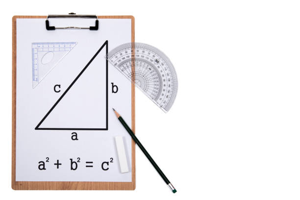 Pythagorean Theorem. Clipboard triangle protractor pencil isolated on the white background. Clipboard triangle protractor pencil isolated on the white background. pythagoras stock pictures, royalty-free photos & images