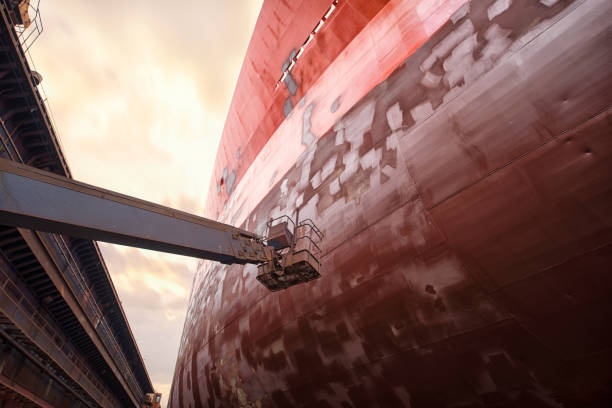 istock Ship repair shop Anti rust treatment brush paint 888013502