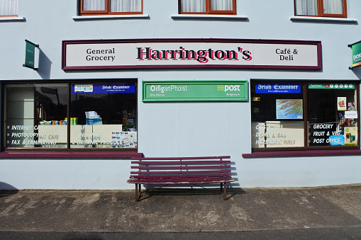 Ardgroom, Ireland - September 24,2017: Exterior view of Harringtons, the village store, internet cafe, delicatessen, post office and gas station for Ardgroom on the Beara Peninsula, Ireland.