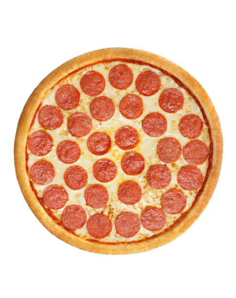 ペパロニピザ白背景 - thin portion salami meat ストックフォトと画像