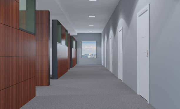 istock Open space office interior with like conference room. Mockup. 3D rendering. 888019744