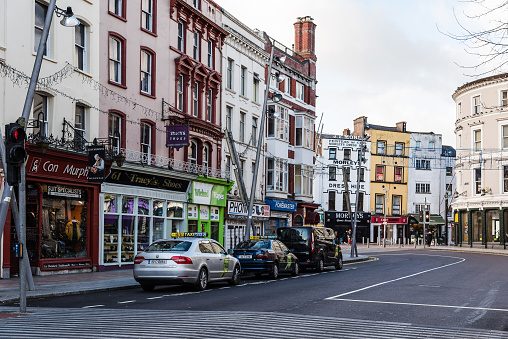 Cork, Ireland - November 12, 2017: St Patrick Street in Cork. It is the main shopping street in the city
