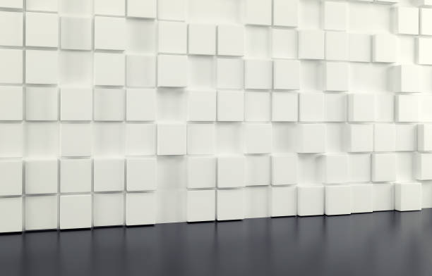 istock Abstract background wall of white cubes and black floor. 3d render 888026164