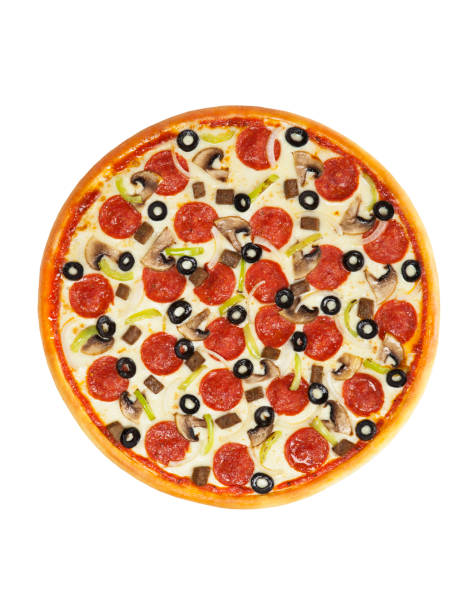 istock Pepperoni Pizza with mushroom isolated on white background 888033952