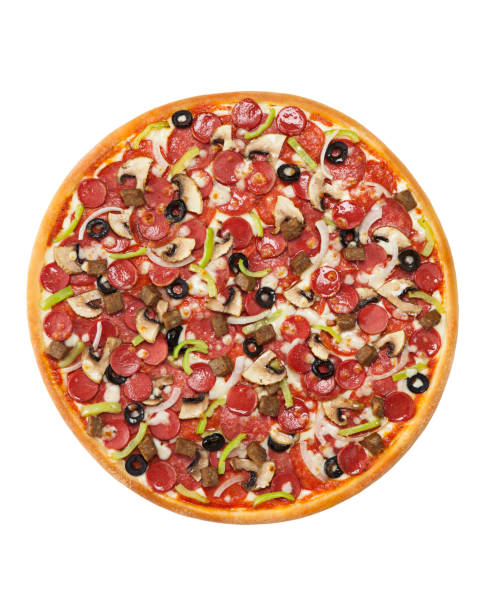 istock Pepperoni Pizza with mushroom isolated on white background 888036600