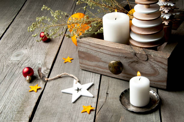 istock Christmas decorations on wooden background 888037402