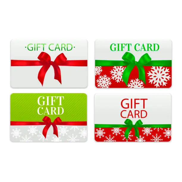 Vector illustration of Set of Gift Cards with Realistic Bow
