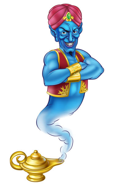 ilustrações de stock, clip art, desenhos animados e ícones de cartoon evil aladdin genie - magic lamp genie lamp smoke