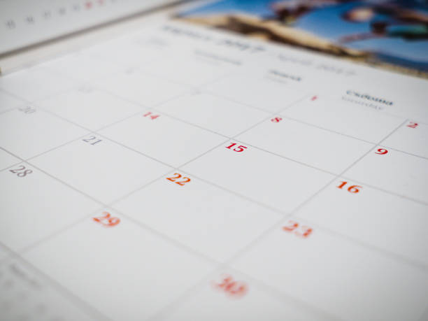 Calendar sheet with focus in the middle and blurred background
