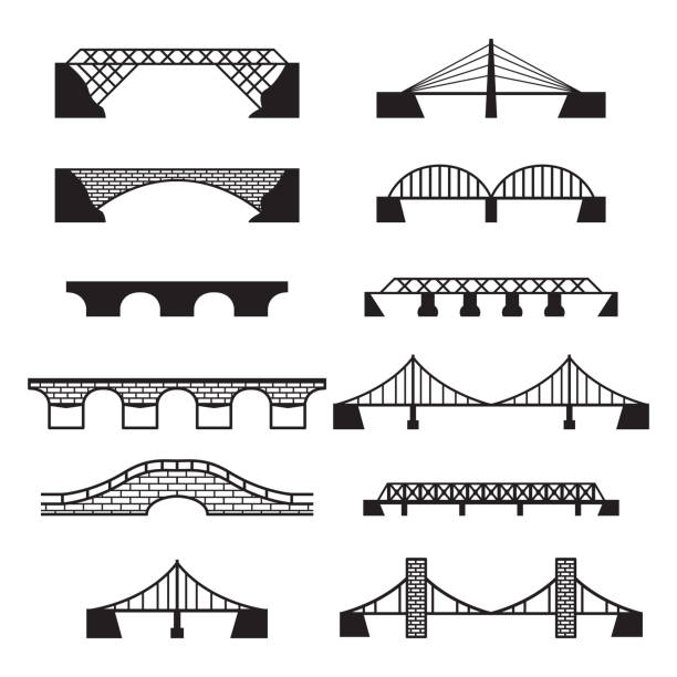 연결 아이콘을 설정 합니다. 벡터 교량 설정합니다. - railway bridge stock illustrations