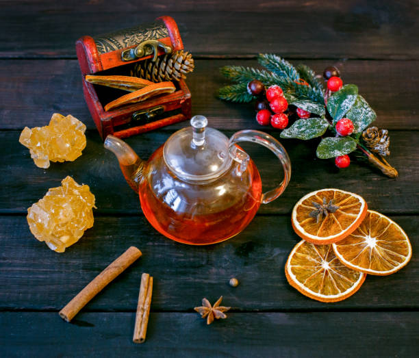 istock Festive still life with a kettle of hot tea 888062892