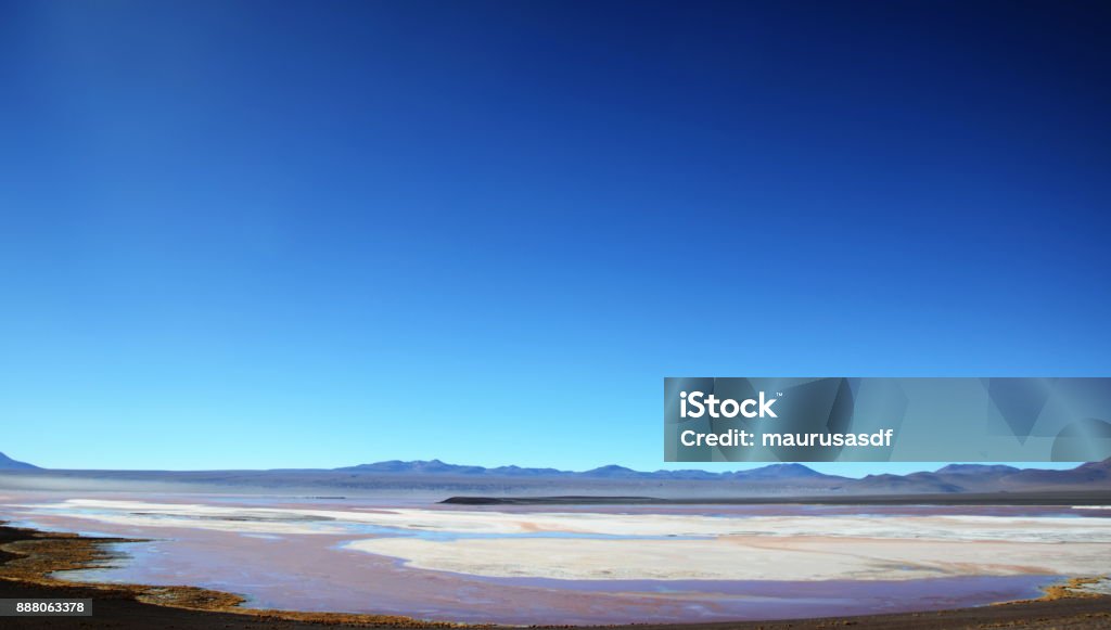 Lagoon on altiplano Wide empty altiplano and lagoon Laguna Colorada Stock Photo