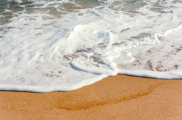 белая пена и лазурное море, песчаная и водяная пена, мягкая волна голубого океана и песчаный пляж - sandy brown bay beach sand стоковые фото и изображения