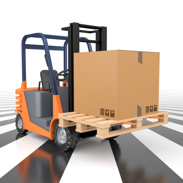 Forklift Truck with Cargo Box on pallet. 3d Rendering