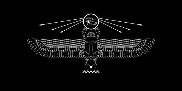 Vector illustration of Egypt sacred scarab pattern on black