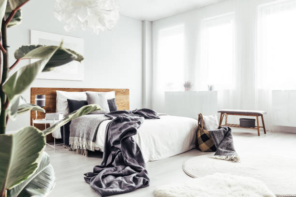 istock Leaves in bright bedroom 888090188