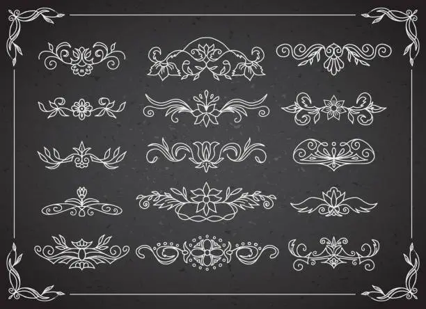 Vector illustration of Chalkboard Retro Decorative Elements Scroll Dividers