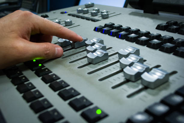 istock hand on a light, mixing desk fader in blur television gallery 888095200
