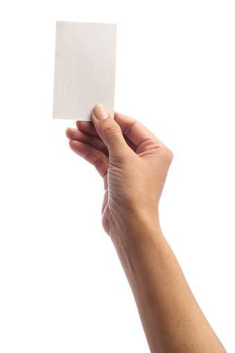 Explotación de la mano - tarjeta en blanco, aislada en blanco photo
